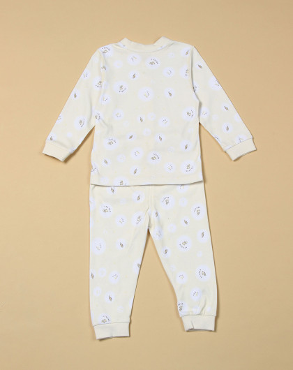 中性浅黄色泡泡熊长袖对襟衫两件套