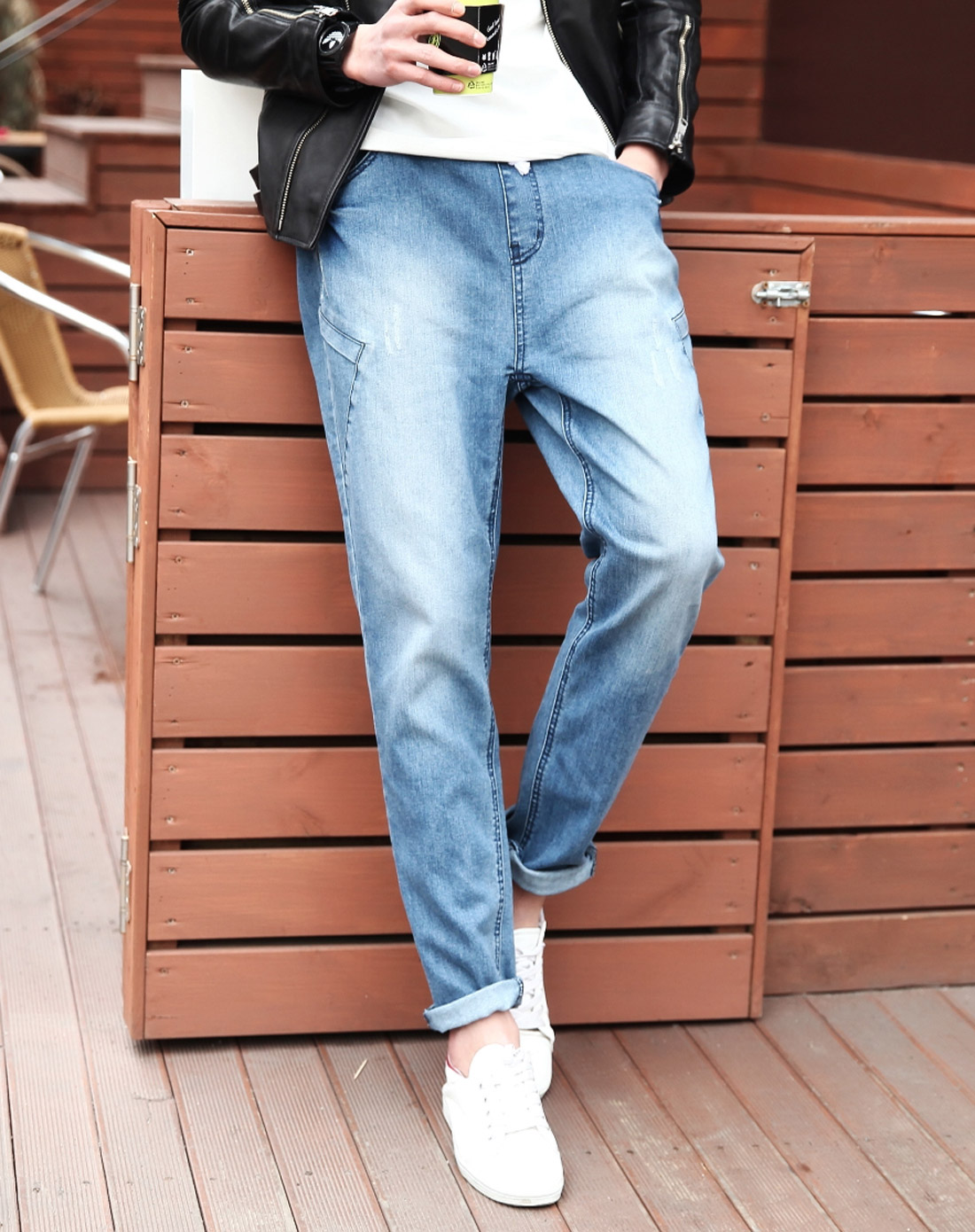 > 蓝色男士韩版哈伦牛仔裤