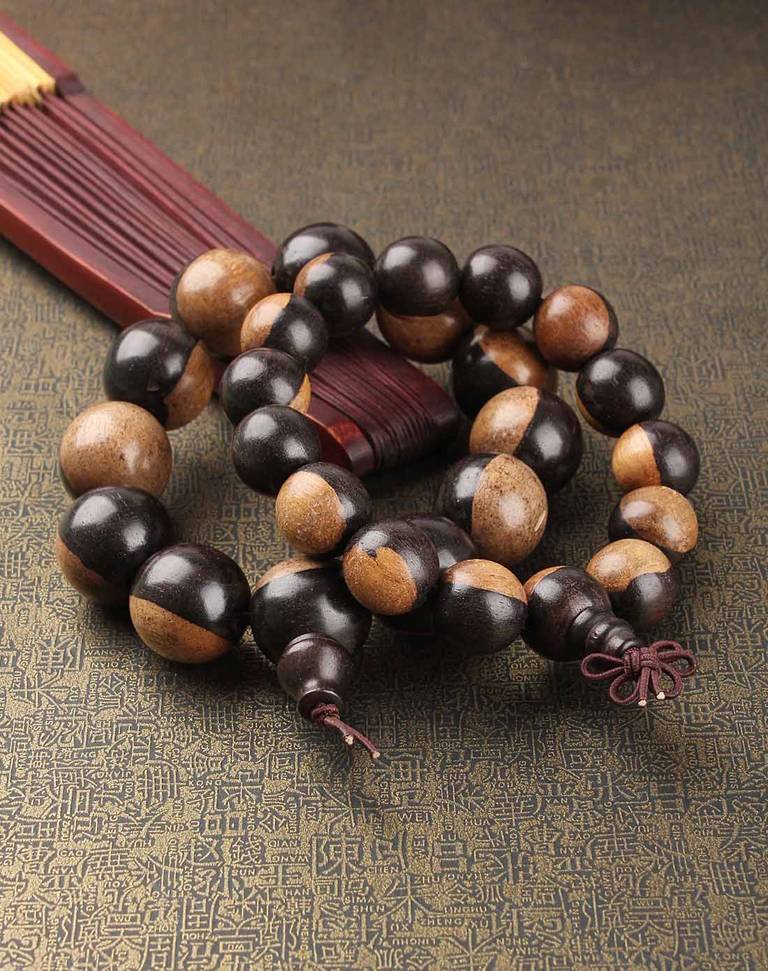 天然紫光檀阴阳木情侣手珠