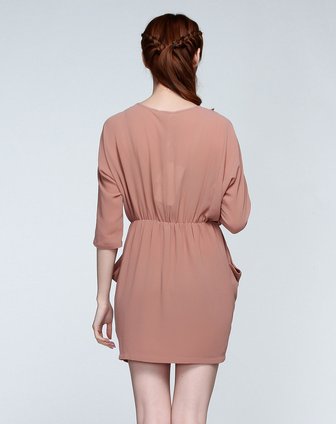 时尚休闲肉桂粉色中袖连衣裙