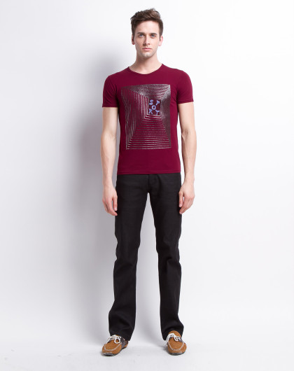 格瑞吉奥congrazio男装专场 男款枣红色印花短袖t恤