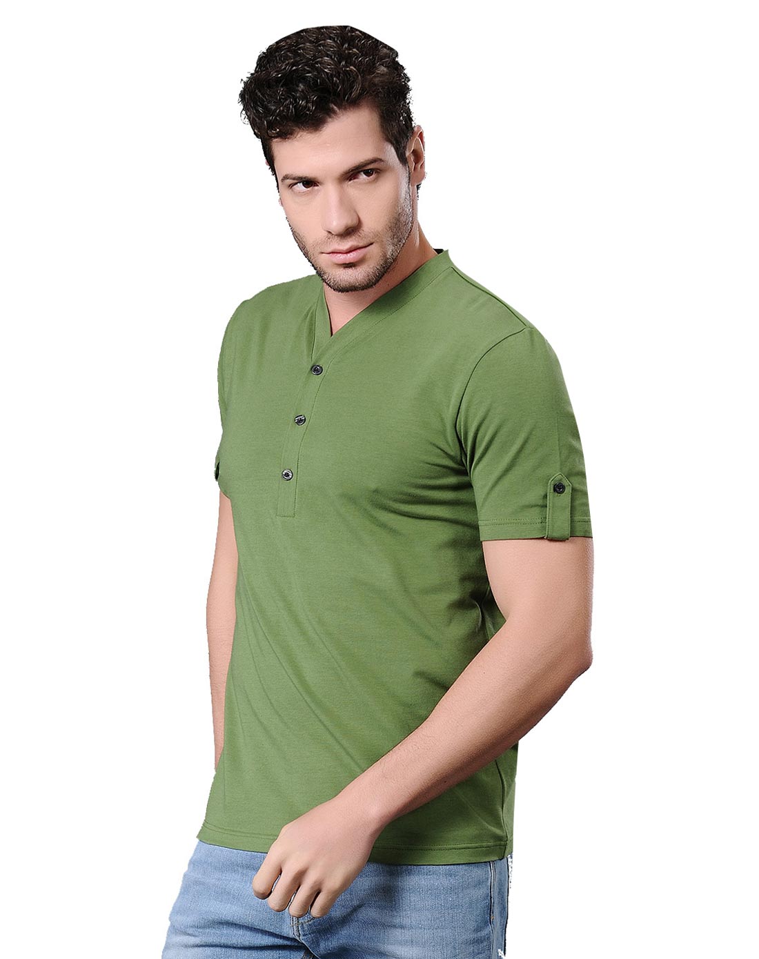 暇步士&美乐仕男士内衣专场meilles 军绿色半开襟简约舒适短袖t恤md