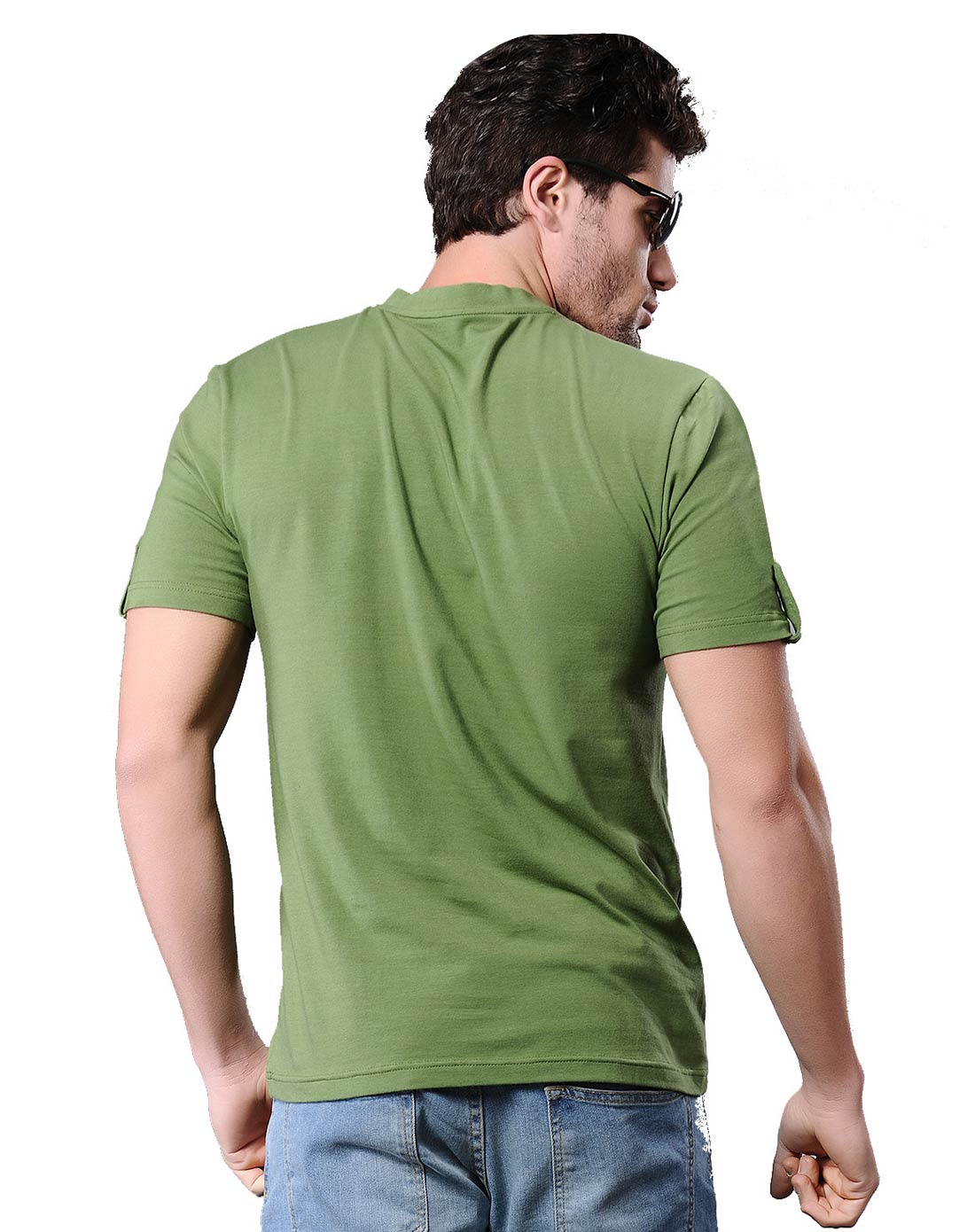 meilles 军绿色半开襟简约舒适短袖t恤