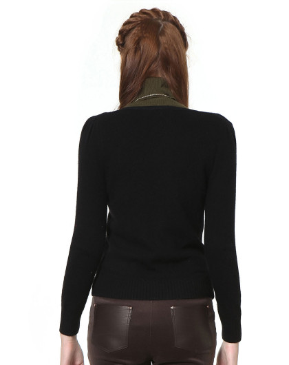 季候风深黑色开襟贴布图案长袖针织衫4904aa349bk3_唯品会