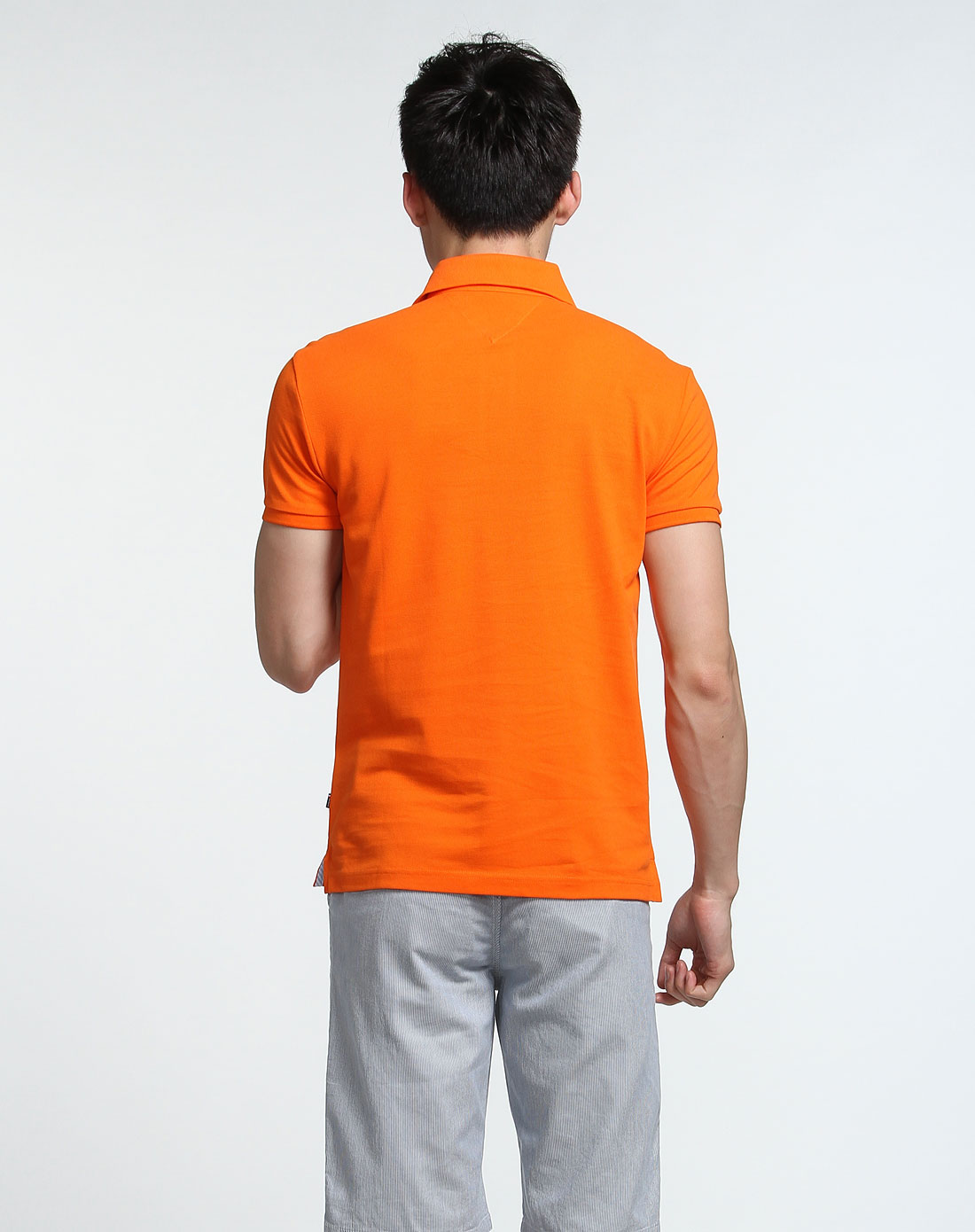 简约纯色橙色短袖polo