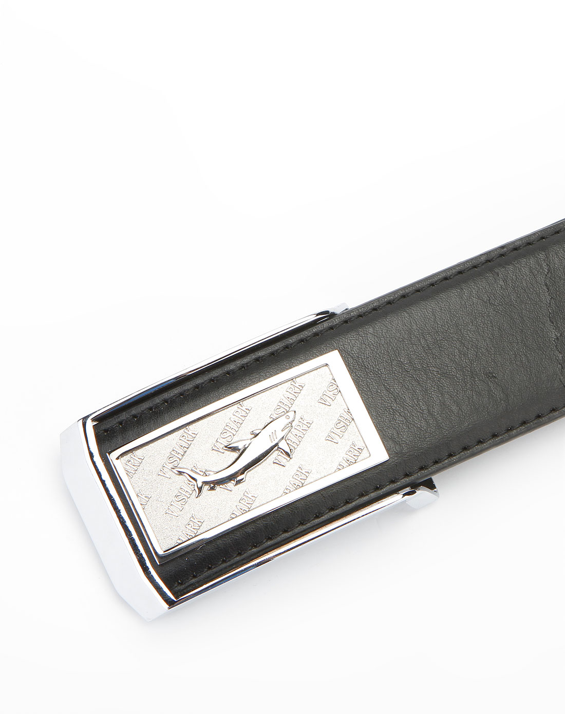 意大利鲨鱼-黑色时尚牛皮板扣腰带