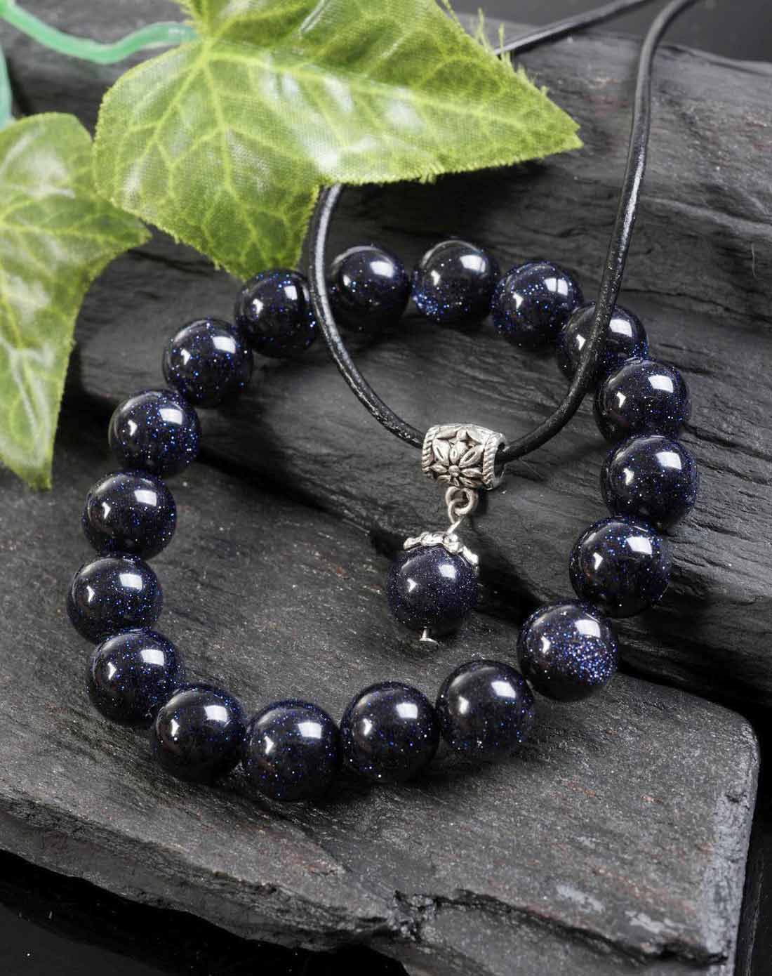 中性深蓝色天然蓝砂石手链项链组合装