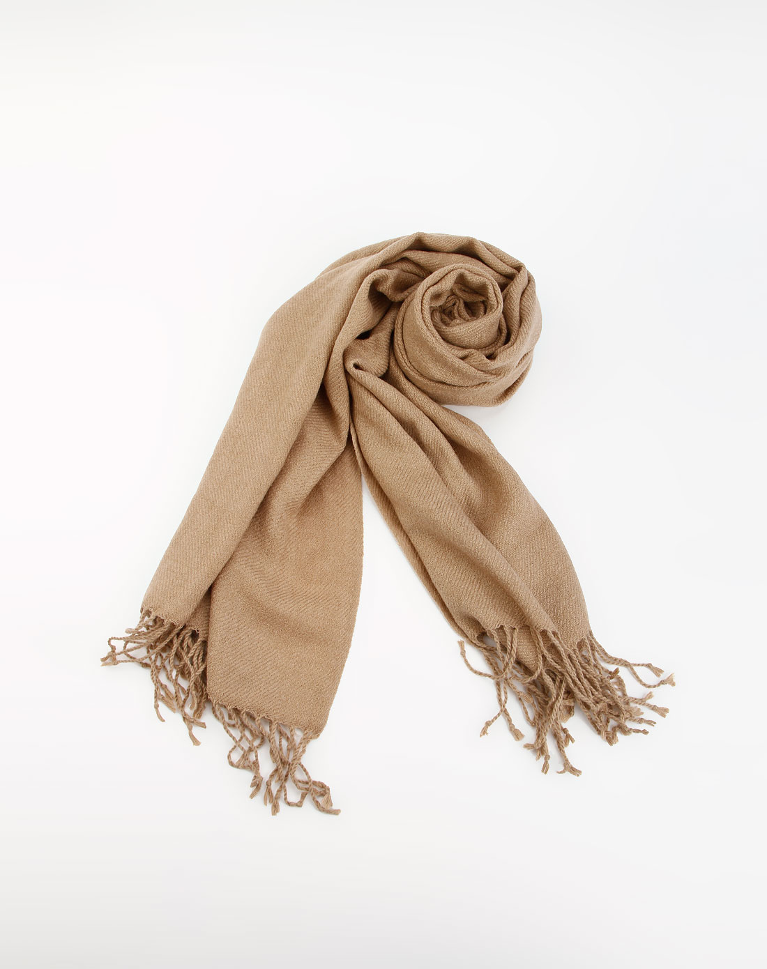 女款浅咖色纯色流苏围巾
