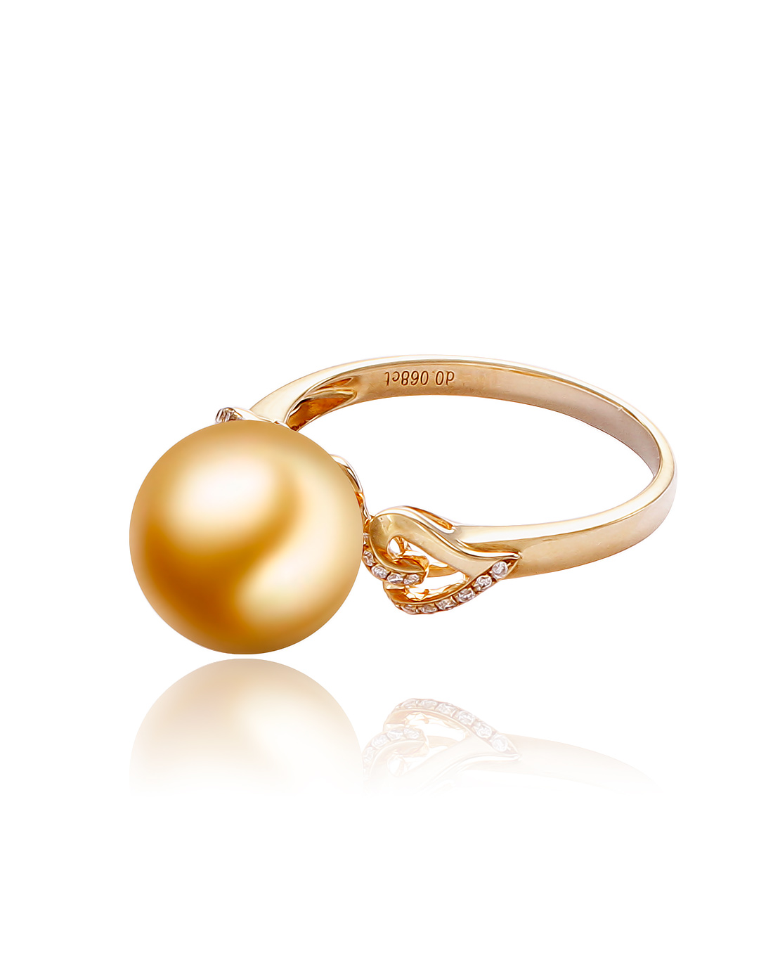 黄色时尚18k金海水珍珠戒指