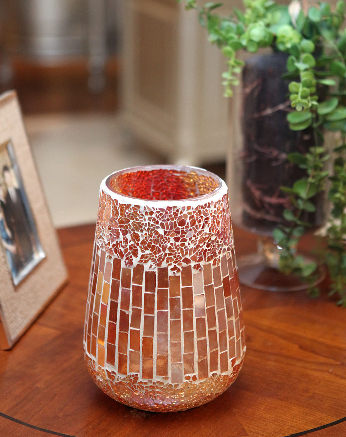 橘色郁金香马赛克玻璃花瓶1649t