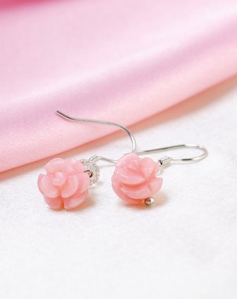 女款粉色925银合成水晶澳宝耳环