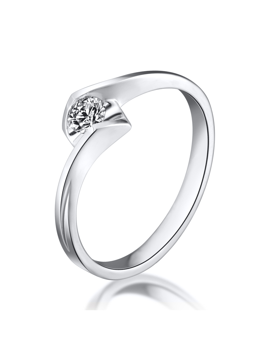 18k金白色镶单钻石女装戒指