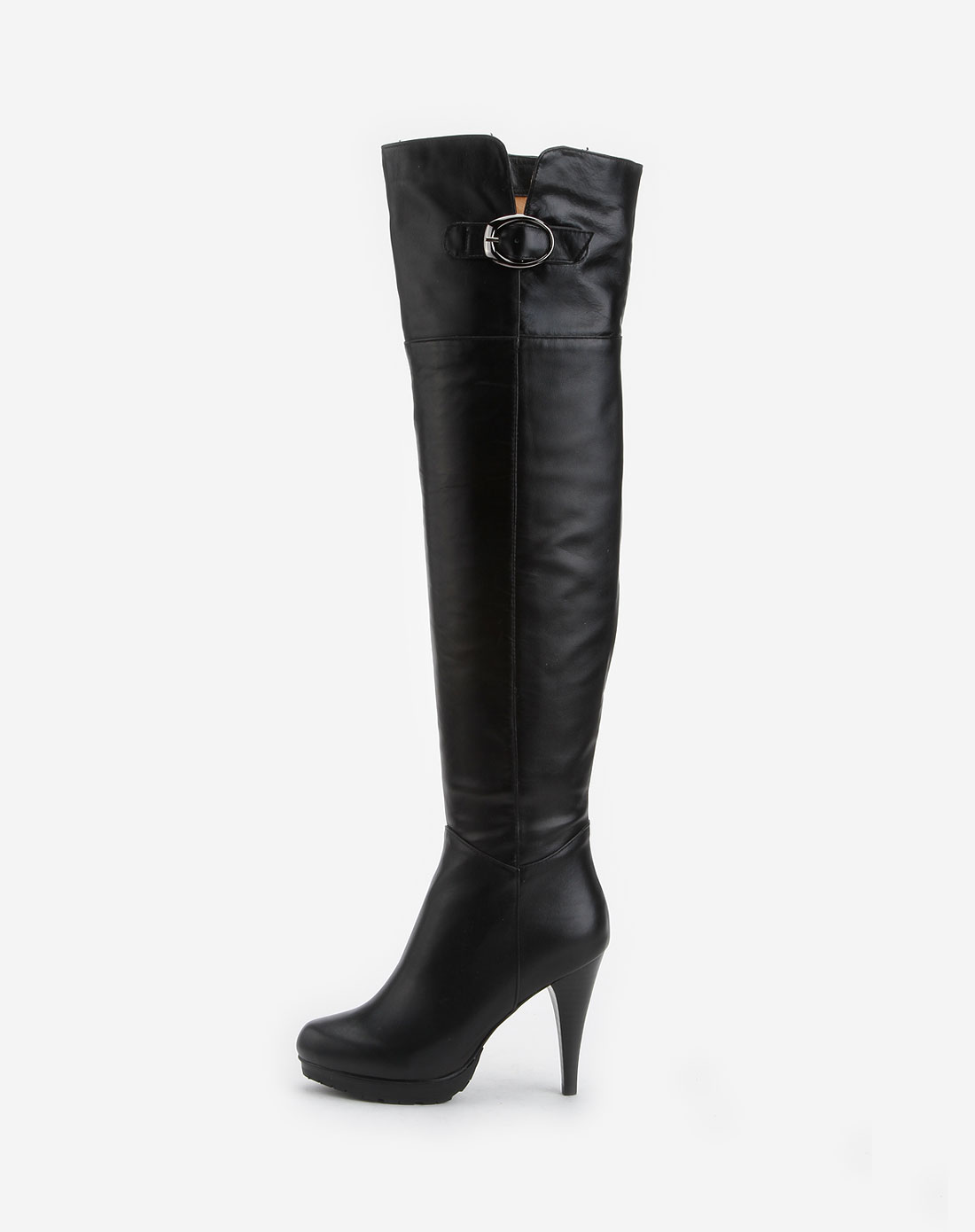 卡迪娜 黑色软牛皮时尚高跟长靴