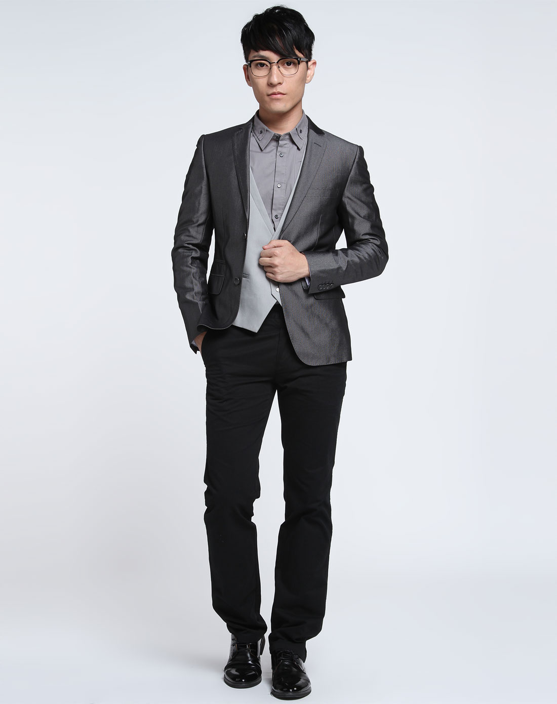 glm 男款灰色时尚长袖西装