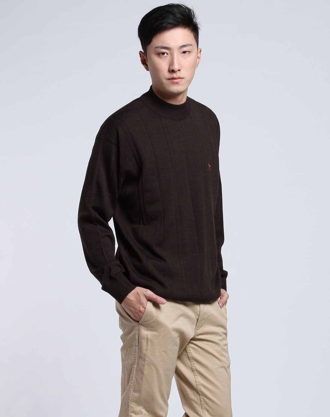 深咖啡色时尚长袖毛衣