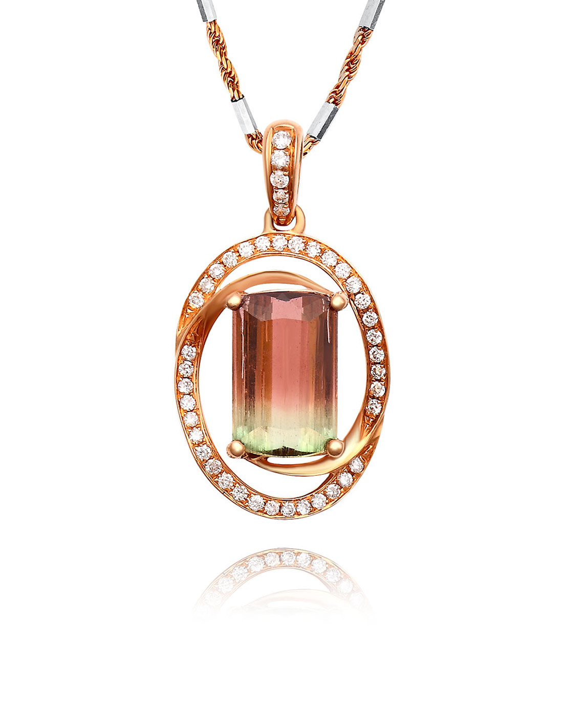 荣庆祥 / 18k金双色碧玺吊坠