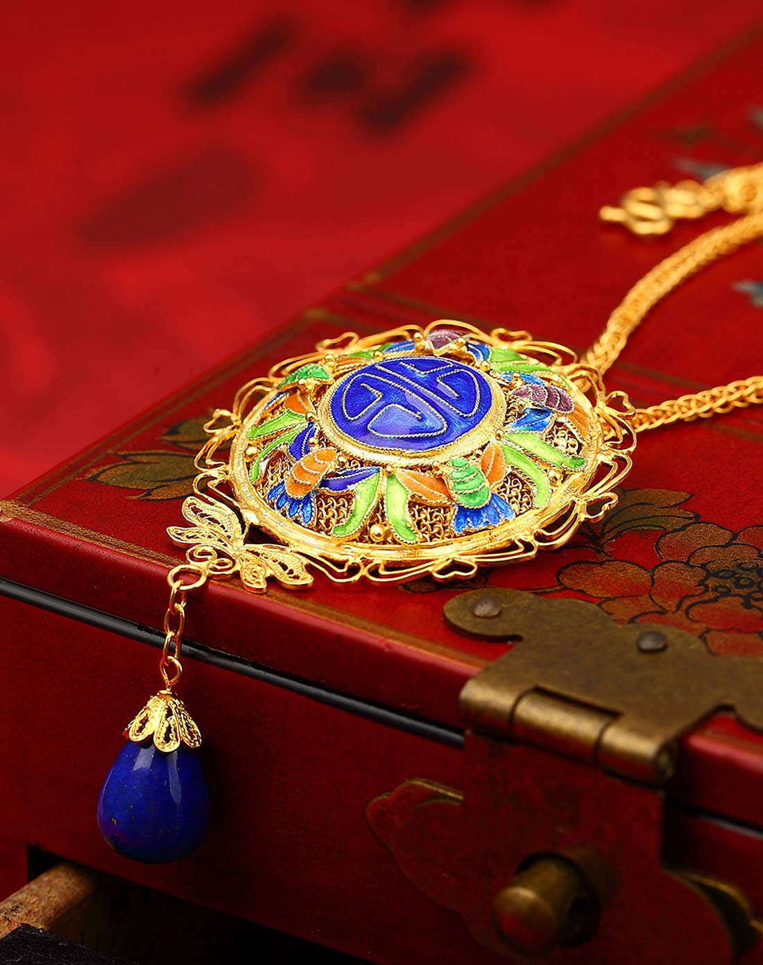 燕京八绝 纯手工精制花丝镶嵌烧蓝 青金石吊坠