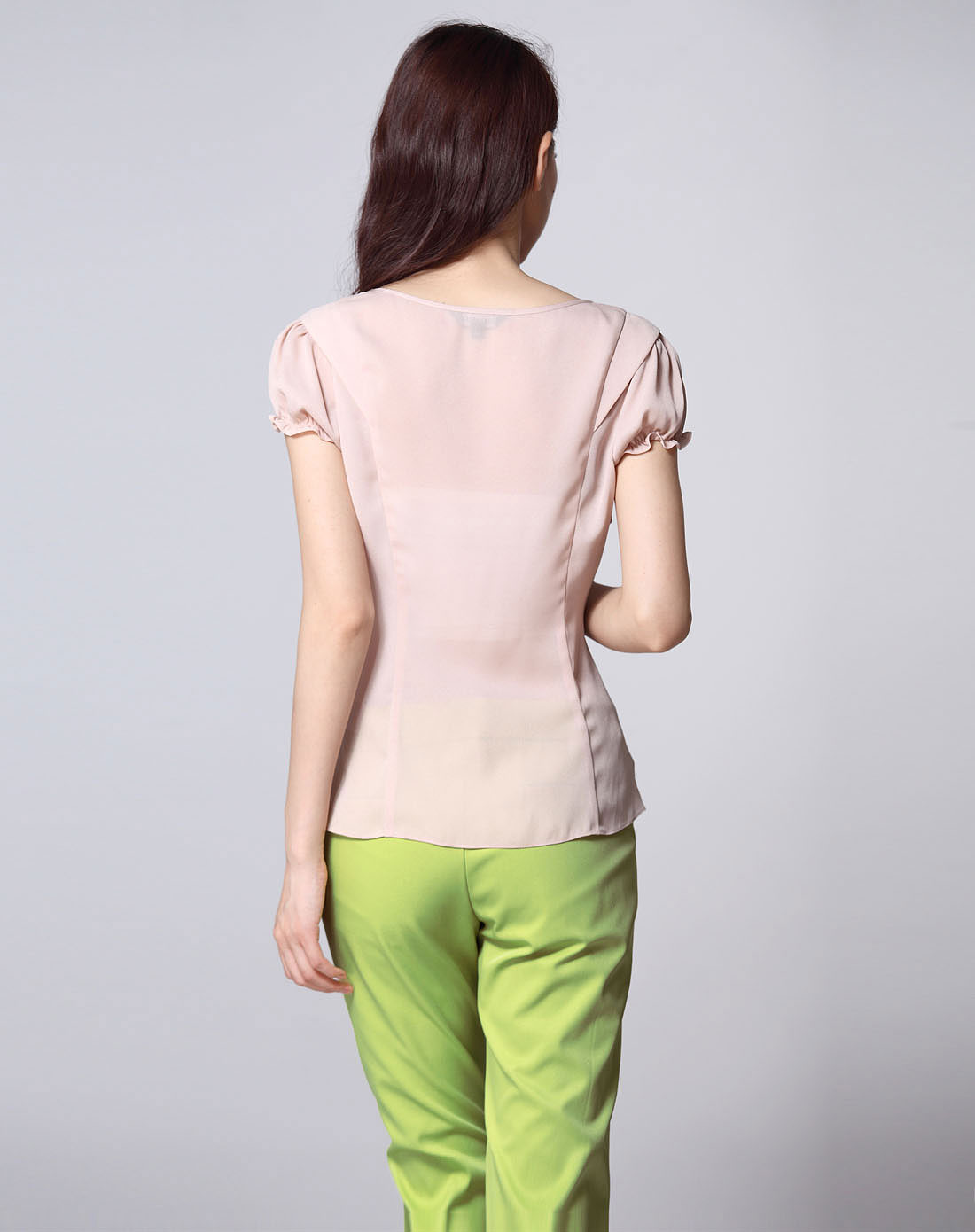 肉色短袖时尚气质雪纺上衣