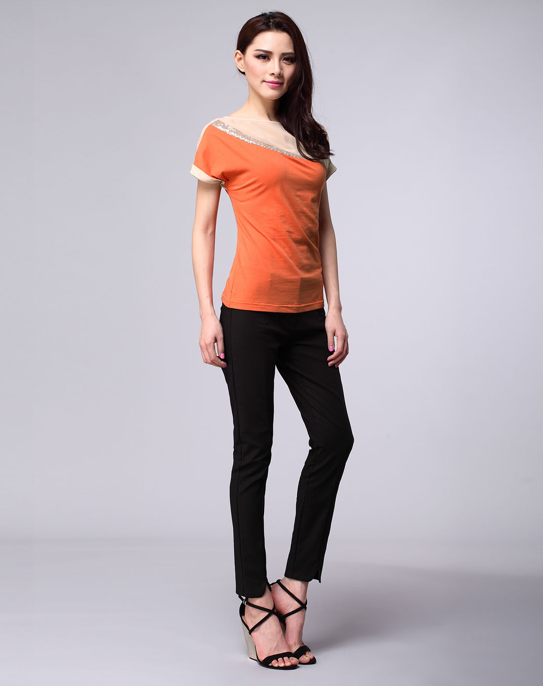 桔肉色短袖时尚百搭圆领上衣