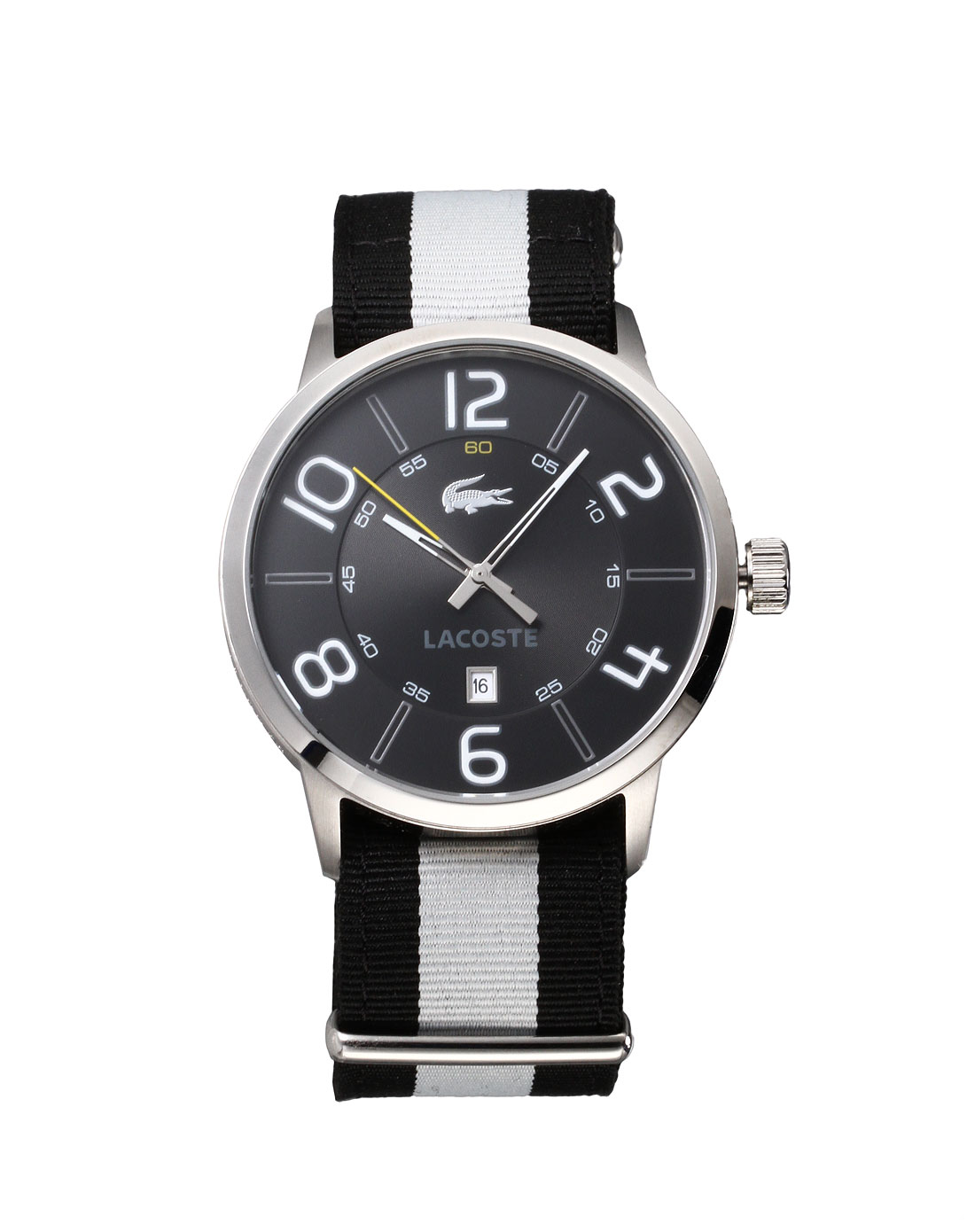 名品手表lacoste 男款黑白色休闲间条石英表2010497黑白带黑面_唯品会