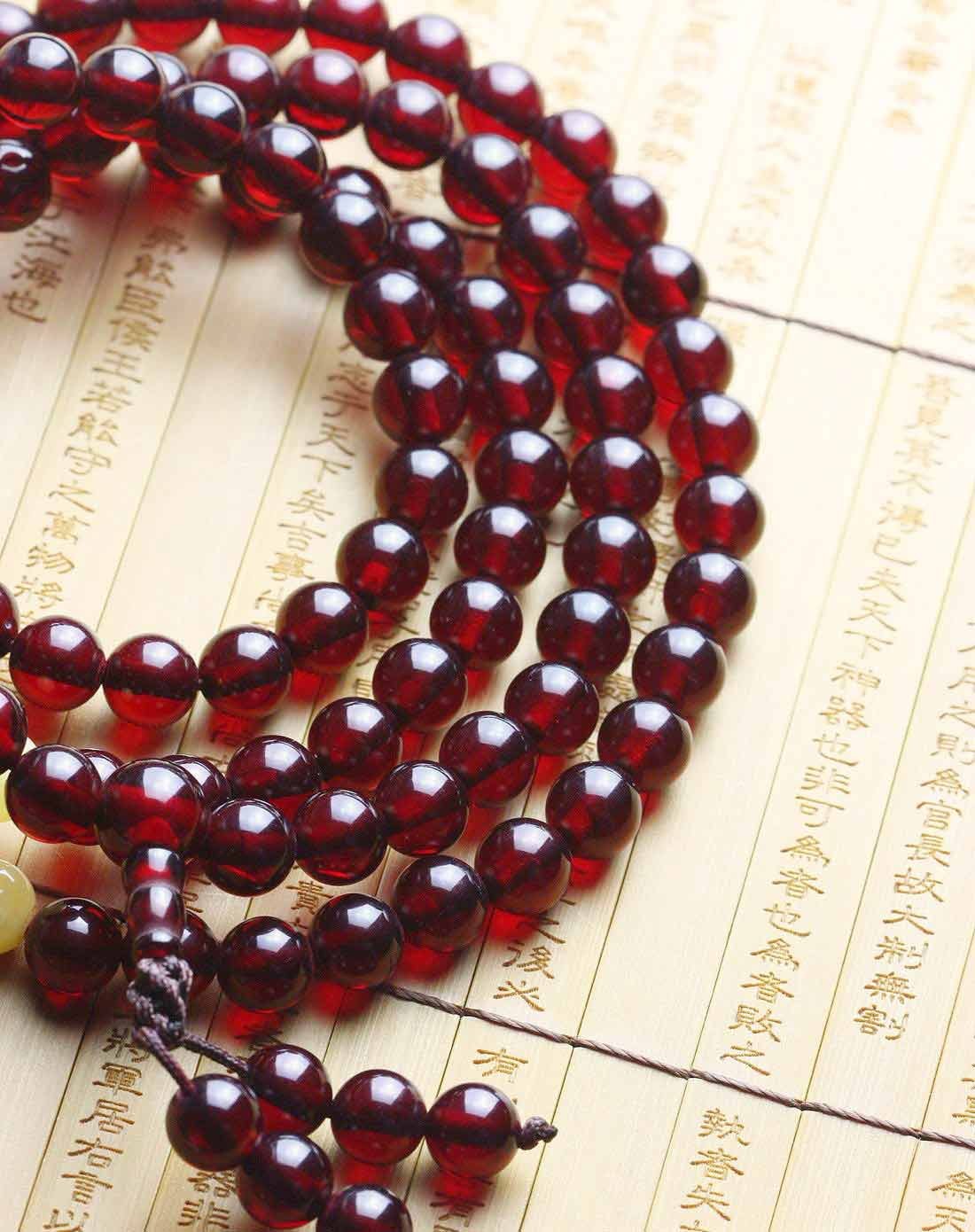 酒红色人工琥珀108佛珠血珀8mm