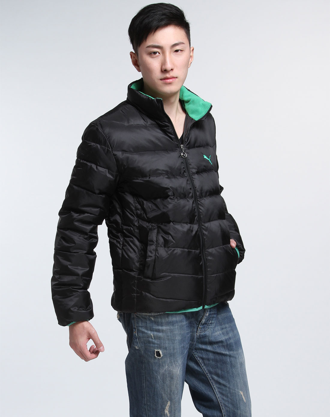 男款黑色时尚长袖羽绒服