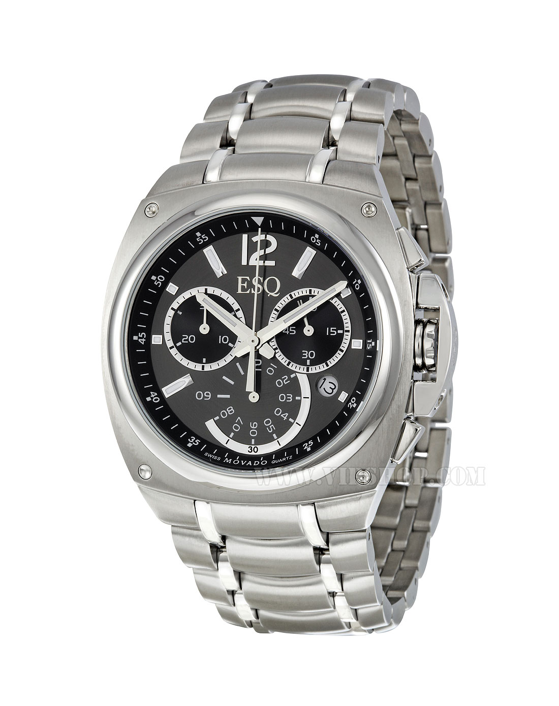 esq by movado bracer系列男款精准风范黑色大三眼精钢石英表