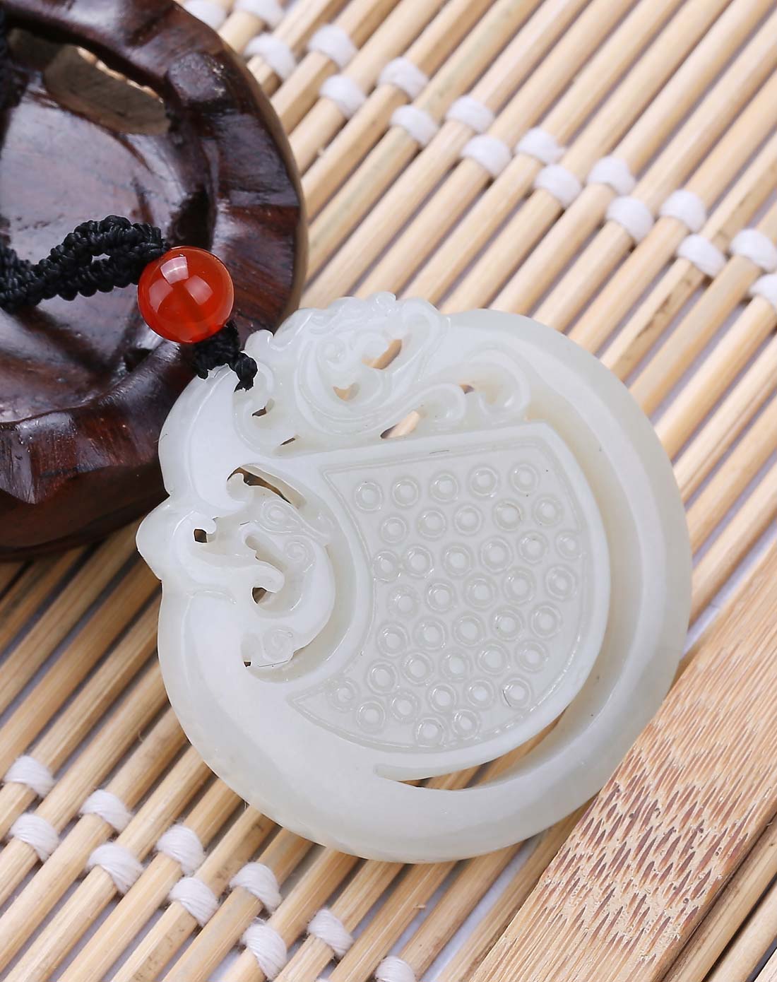 天然和田玉挂件 镂空龙凤平安无事牌