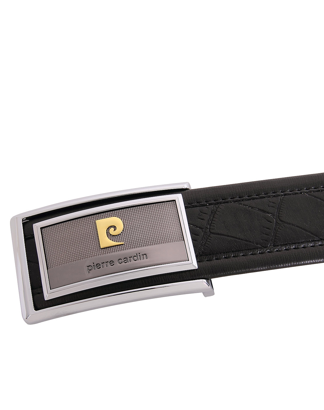 皮尔·卡丹pierre cardin皮具专场-黑色男士(牛)剖层皮革板扣皮带