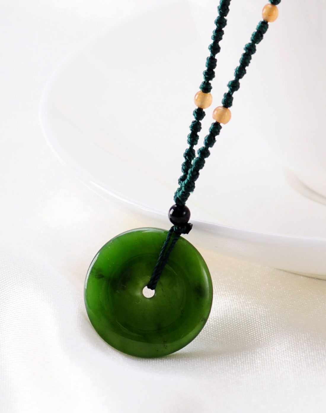 天然和田玉碧玉平安扣项链(附证书)