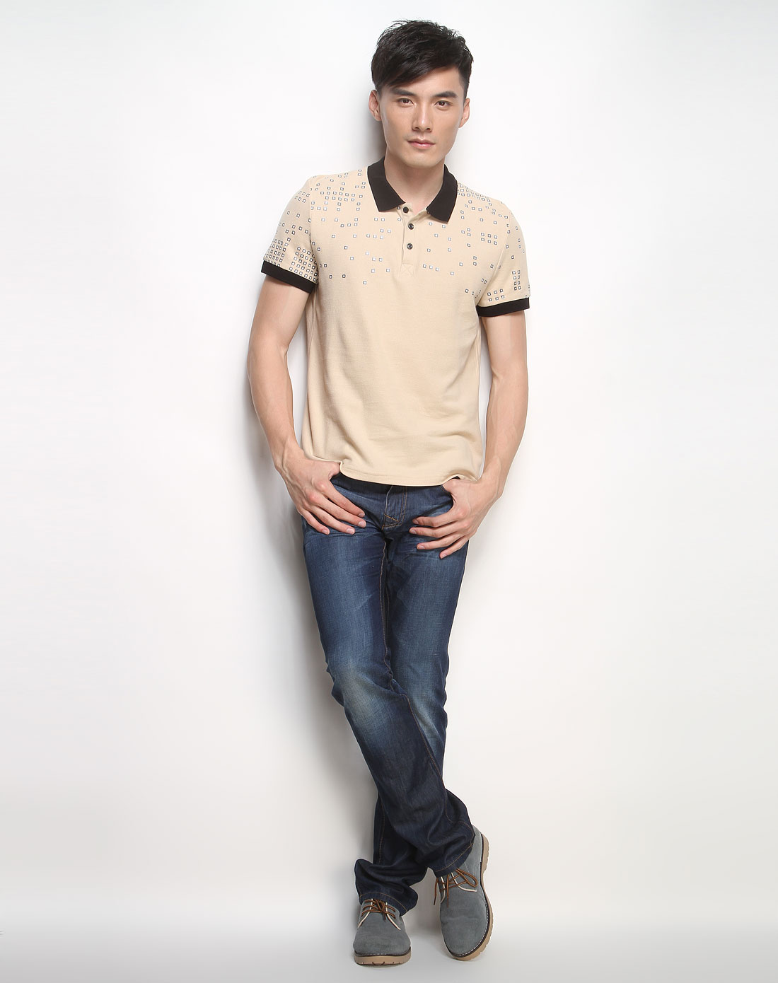 瑞弗史东riverstone卡其色贴图翻领短袖t恤ot19423602059_唯品会