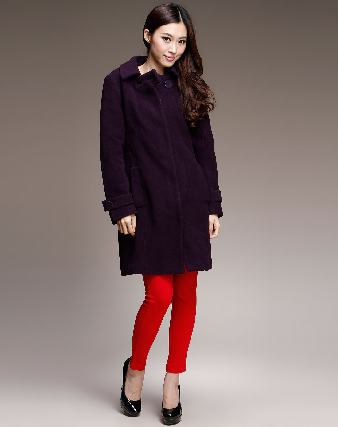 (没来样)女款深李子色厚外套(羊绒/羊毛,皮衣)