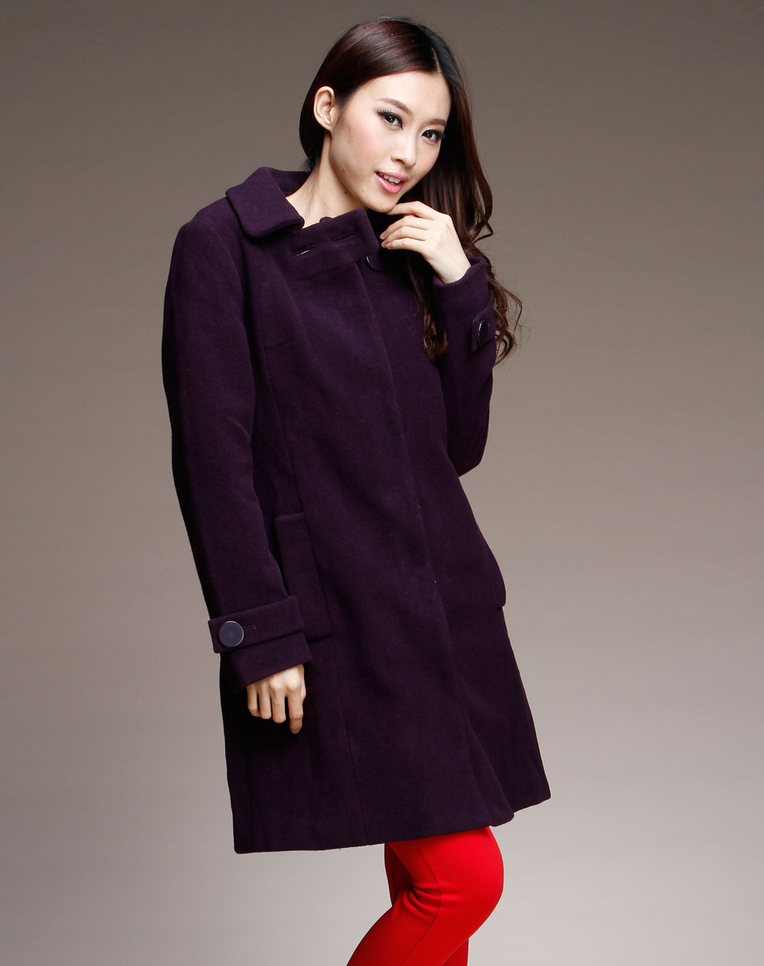 (没来样)女款深李子色厚外套(羊绒/羊毛,皮衣)