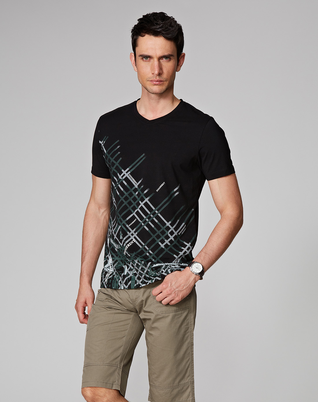 osa男装专场-黑色抽象图案短袖t恤