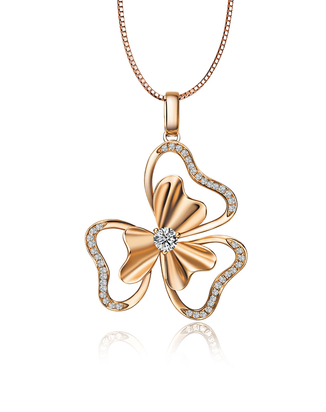 18k玫瑰金钻石豪华吊坠-翩然心动