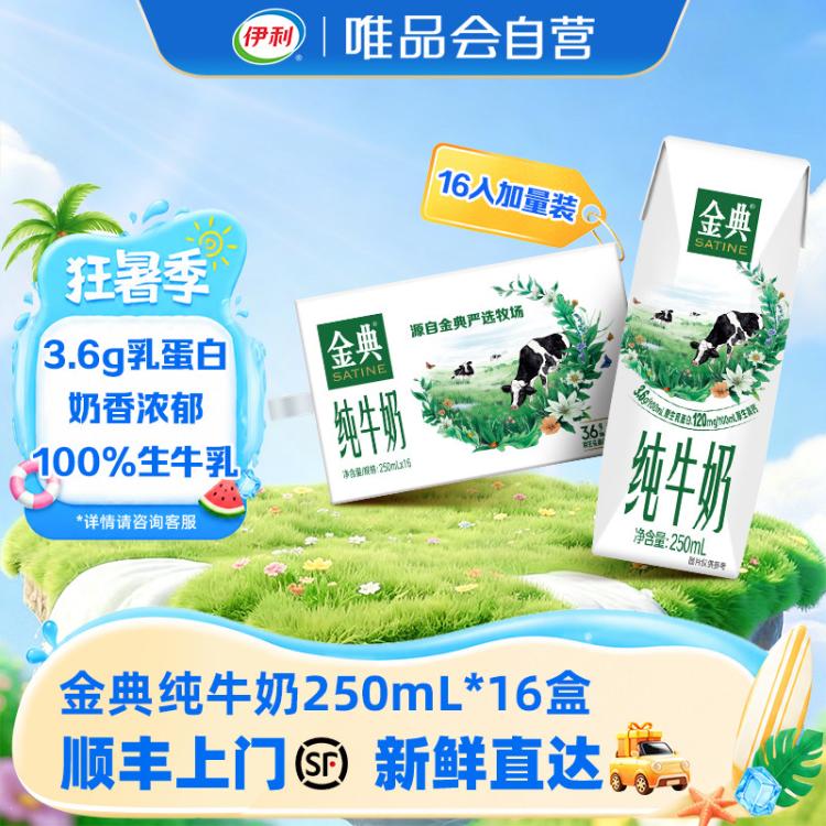 伊利yili 金典纯牛奶250ml*16盒 7-8月产 中秋礼