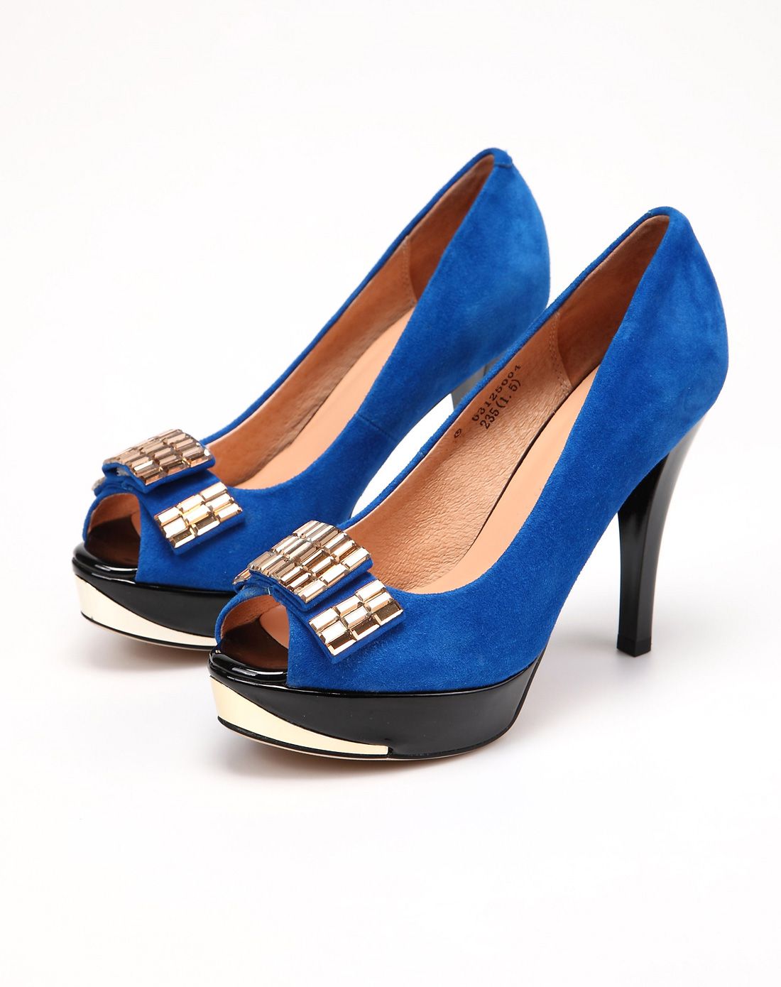 天蓝色羊猄高跟鱼嘴鞋