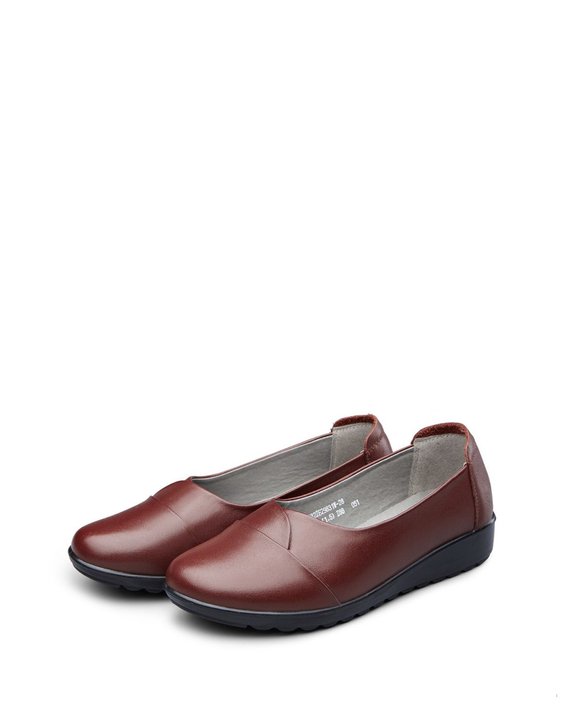 金秋钜惠-意尔康yearcon女鞋专场 2016通勤红棕牛皮革浅口单鞋
