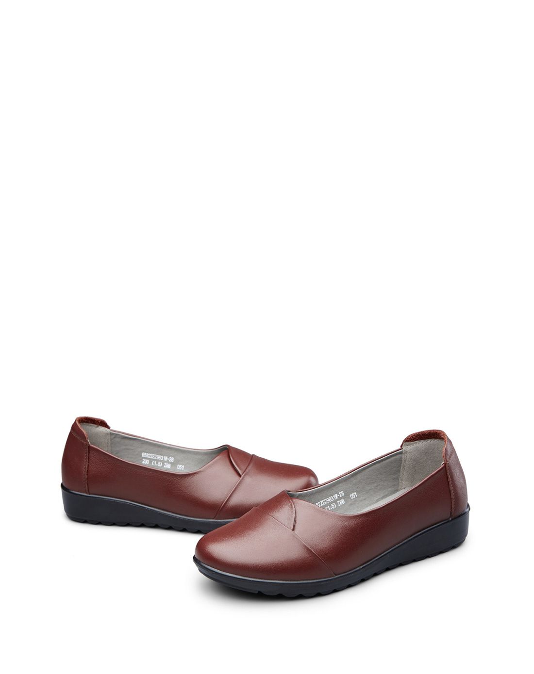 金秋钜惠-意尔康yearcon女鞋专场 2016通勤红棕牛皮革浅口单鞋