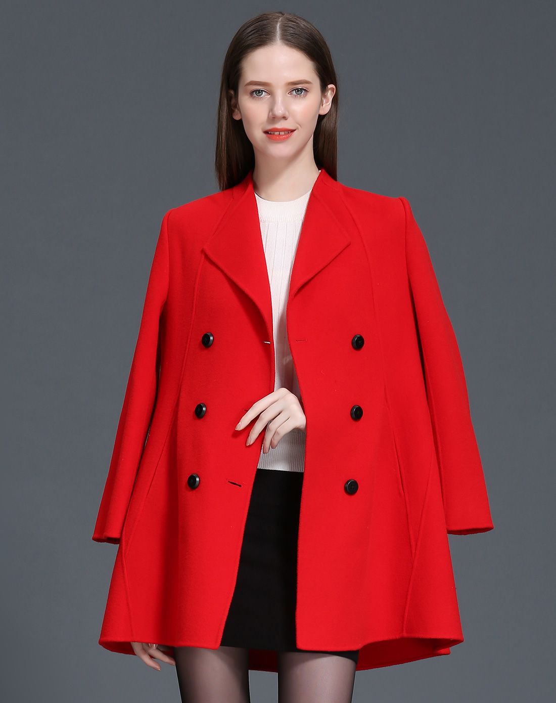 中国红气质简约宽松大衣