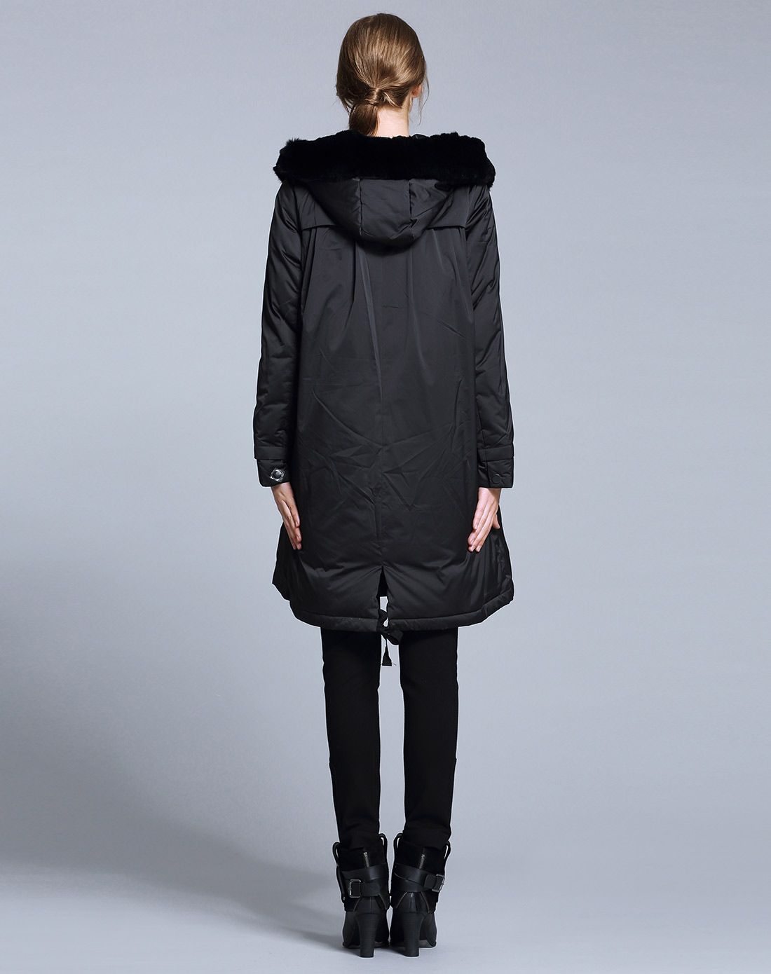 卡雷尔cerel vogue黑色经典时尚系腰带长款羽绒服2e340028827089_唯品