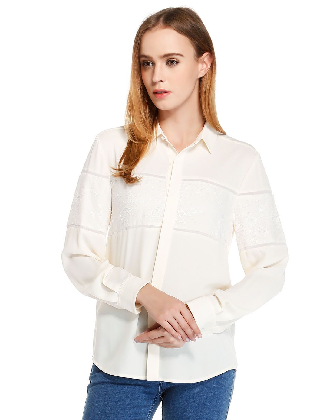 izzue女款浅米色优雅时尚长袖衬衫