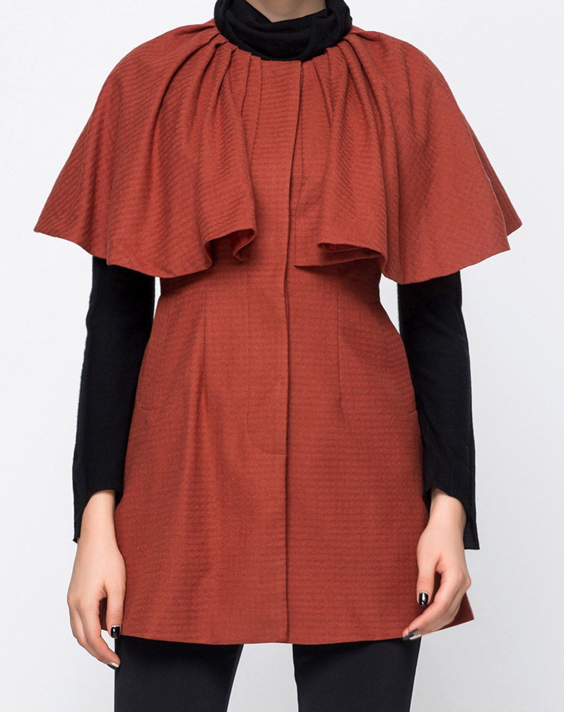 深铁红色名媛气质长款外套