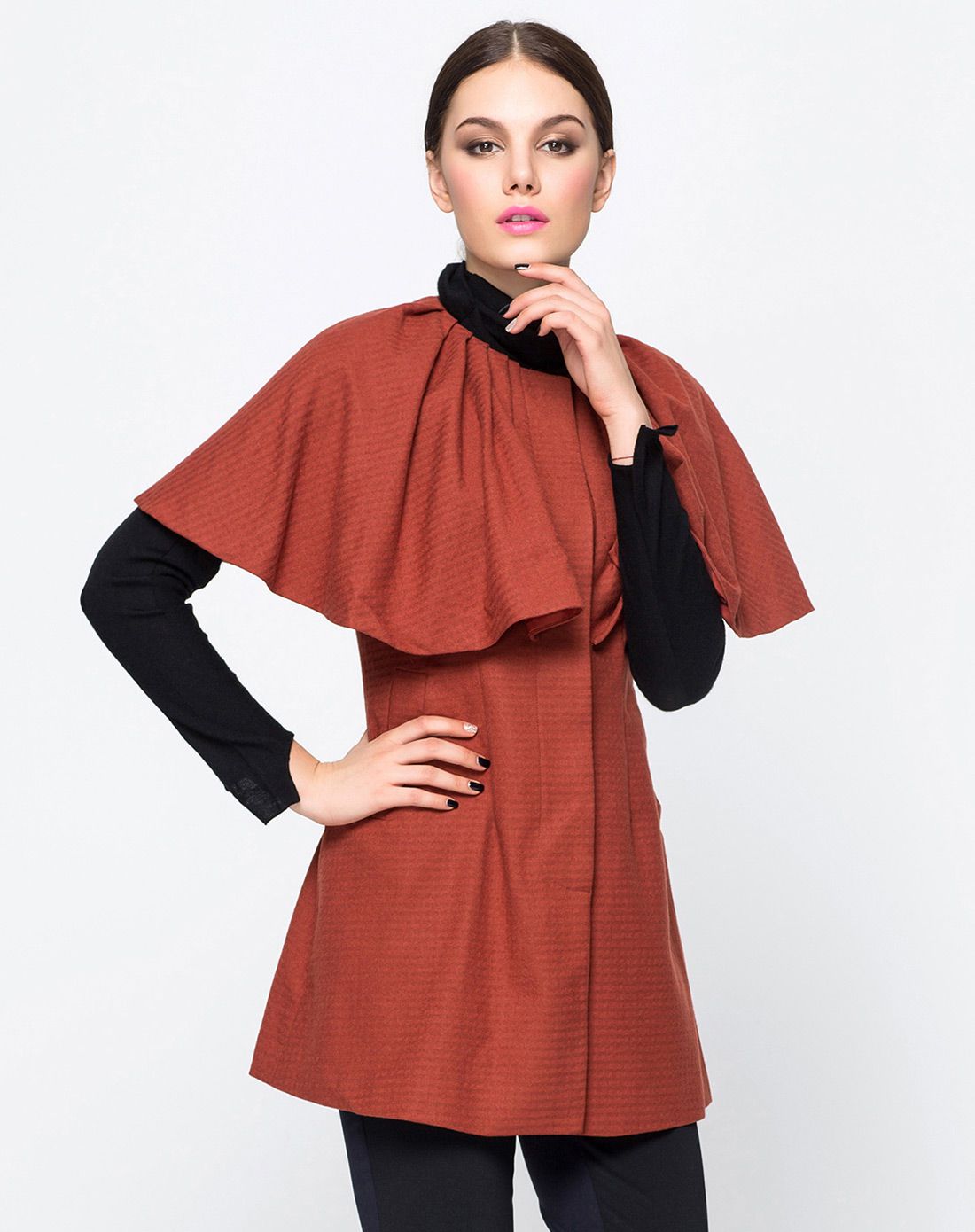 深铁红色名媛气质长款外套