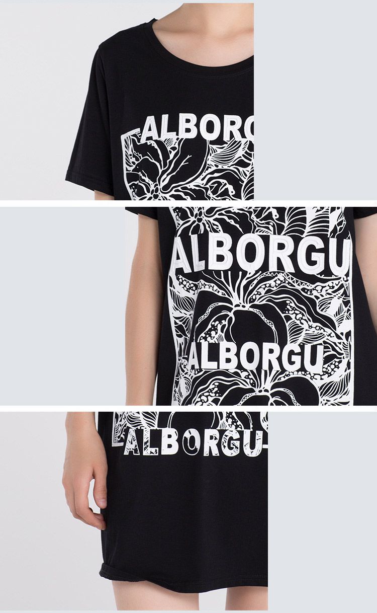 黑色休闲修身烫印圆领套头短袖长t恤