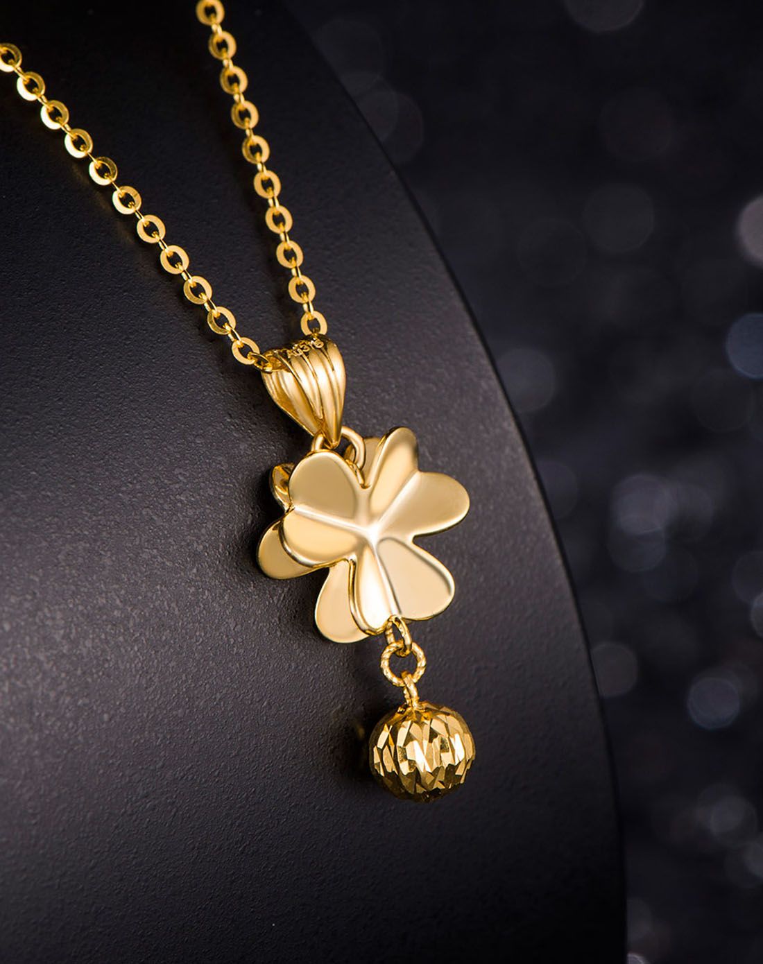 特惠黄9k金素金吊坠-三叶草(送银链)