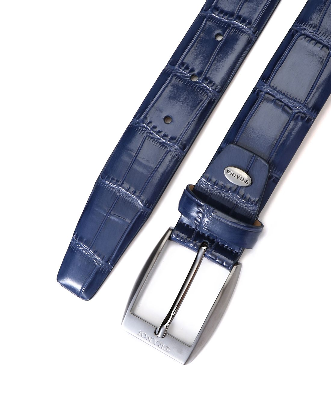 意大利男士四季正装牛皮革宽皮带蓝色