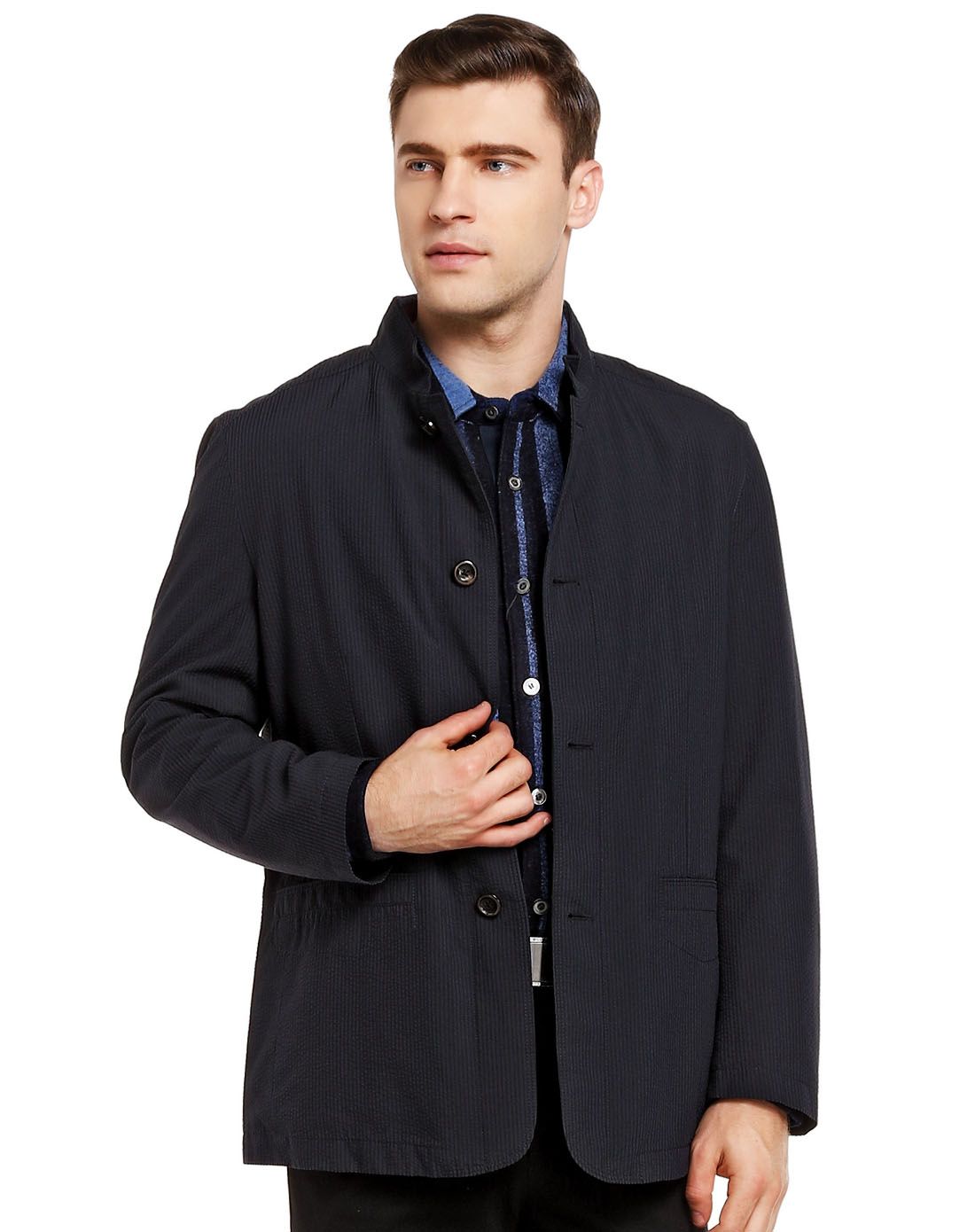 深蓝/黑色条纹简约商务便装