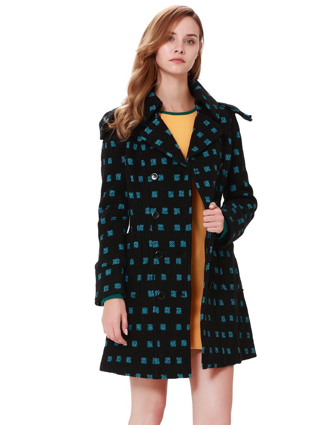 欧蒂芙oudifu方格拼色连帽休闲羊毛大衣外套iww641b01_唯品会