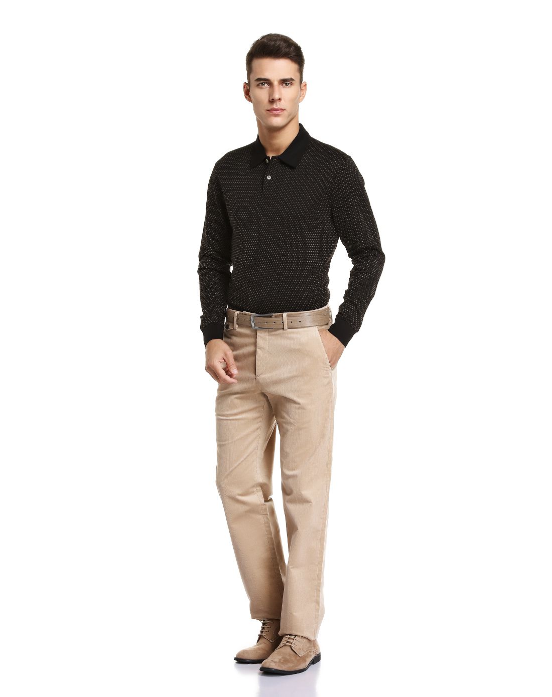 黑/黄色时尚商务长袖针织polo衫